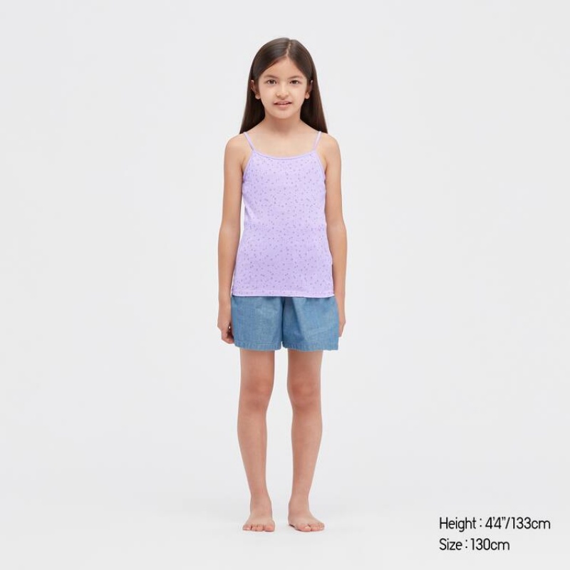 Tops Uniqlo Airism Algodon Blend Printed Camisole Niños Moradas Claro | 2967UKFNW