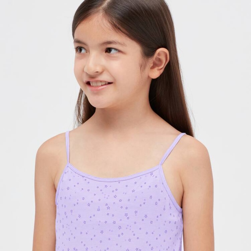 Tops Uniqlo Airism Algodon Blend Printed Camisole Niños Moradas Claro | 2967UKFNW