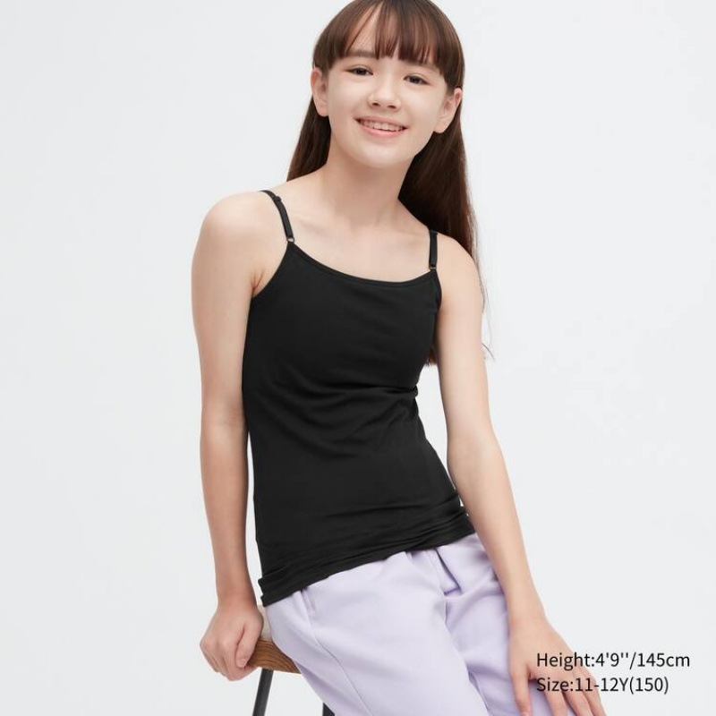 Tops Uniqlo Airism Algodon Camisole Niños Negras | 1589KCYXT