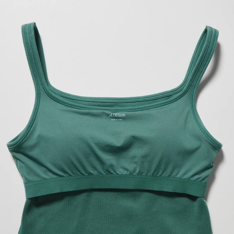 Tops Uniqlo Airism Algodon Cropped Sin Manga Mujer Verde | 2689GFDRW