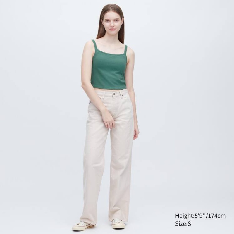 Tops Uniqlo Airism Algodon Cropped Sin Manga Mujer Verde | 2689GFDRW