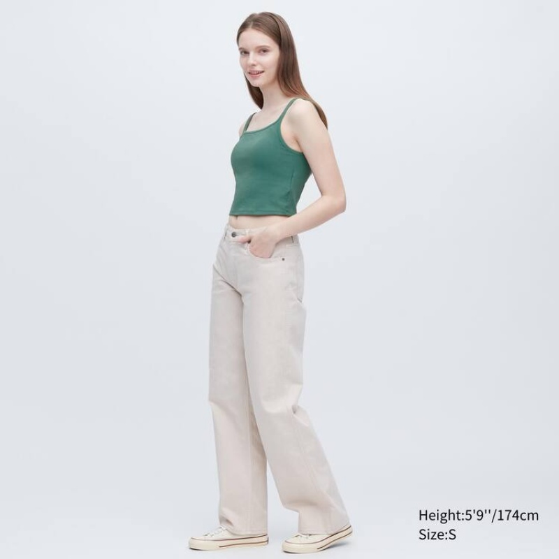 Tops Uniqlo Airism Algodon Cropped Sin Manga Mujer Verde | 2689GFDRW