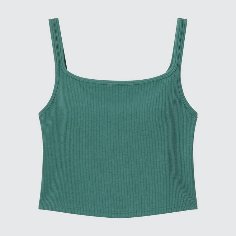 Tops Uniqlo Airism Algodon Cropped Sin Manga Mujer Verde | 2689GFDRW