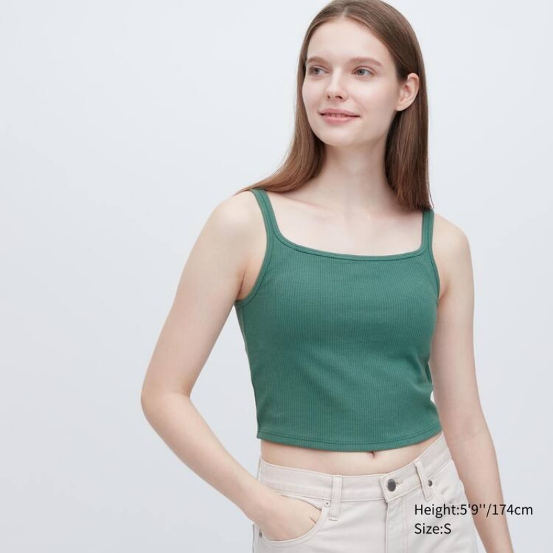 Tops Uniqlo Airism Algodon Cropped Sin Manga Mujer Verde | 2689GFDRW