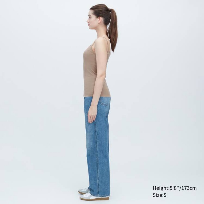 Tops Uniqlo Algodon Encaje Camisole Mujer Kaki | 3569RAWXY