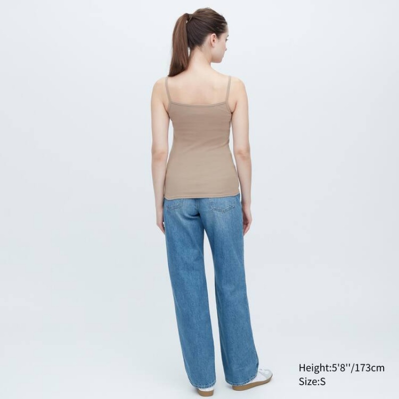 Tops Uniqlo Algodon Encaje Camisole Mujer Kaki | 3569RAWXY