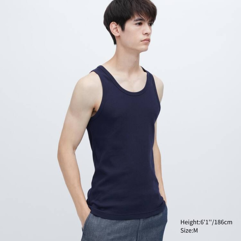 Tops Uniqlo Dry Colour Acanalado Hombre Azul Marino | 3960SOEPD