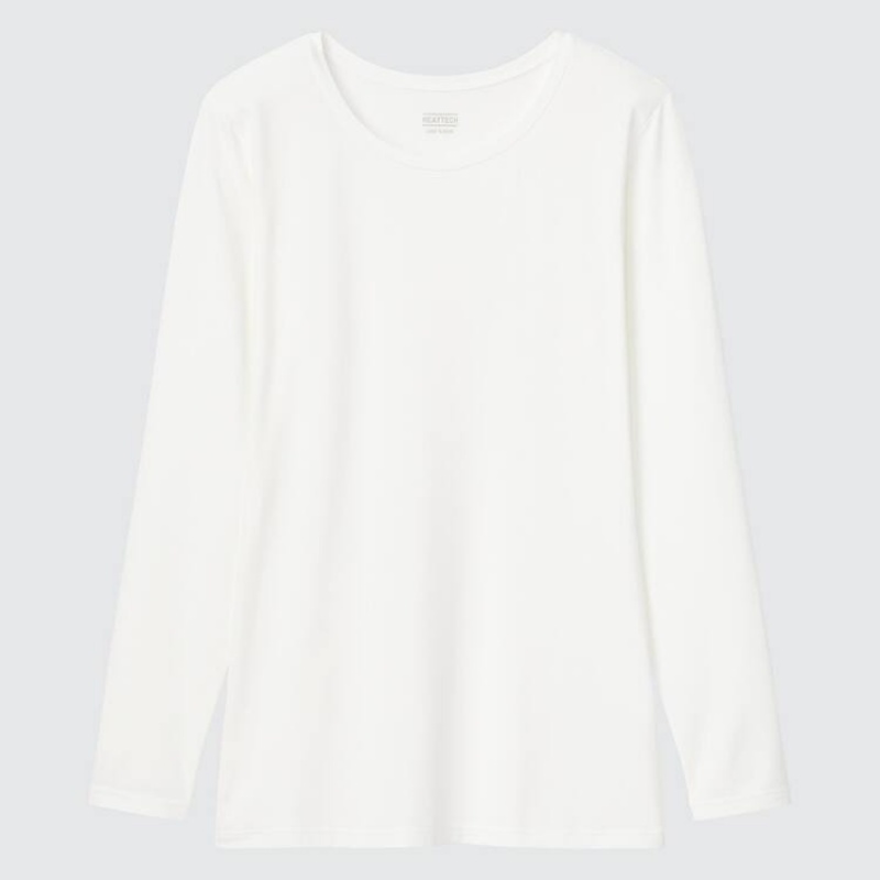 Tops Uniqlo Heattech Crew Neck Long Sleeved Thermal Mujer Blancas | 2876LYWQF