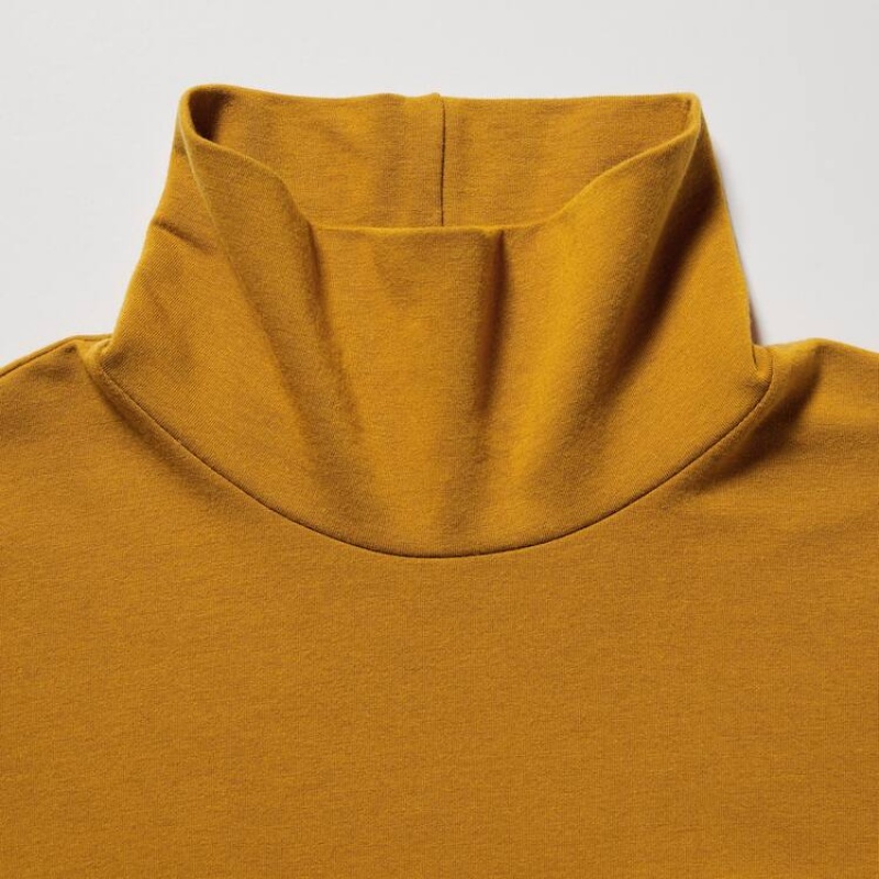 Tops Uniqlo Heattech Extra Warm Algodon Turtleneck Long Sleeved Thermal Mujer Amarillo | 1902KOMJP