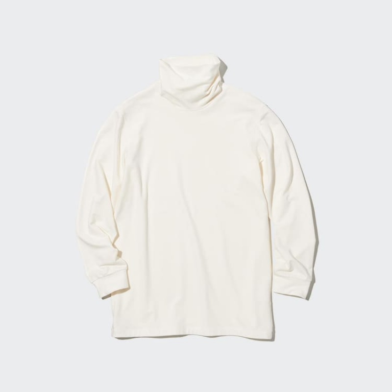 Tops Uniqlo Heattech Extra Warm Algodon Turtleneck Long Sleeved Thermal Hombre Blancas | 5074AIROD