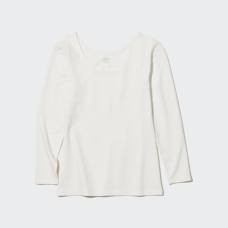 Tops Uniqlo Heattech Extra Warm Algodon Scoop Neck Long Sleeved Thermal Mujer Blancas | 1405TZLDJ