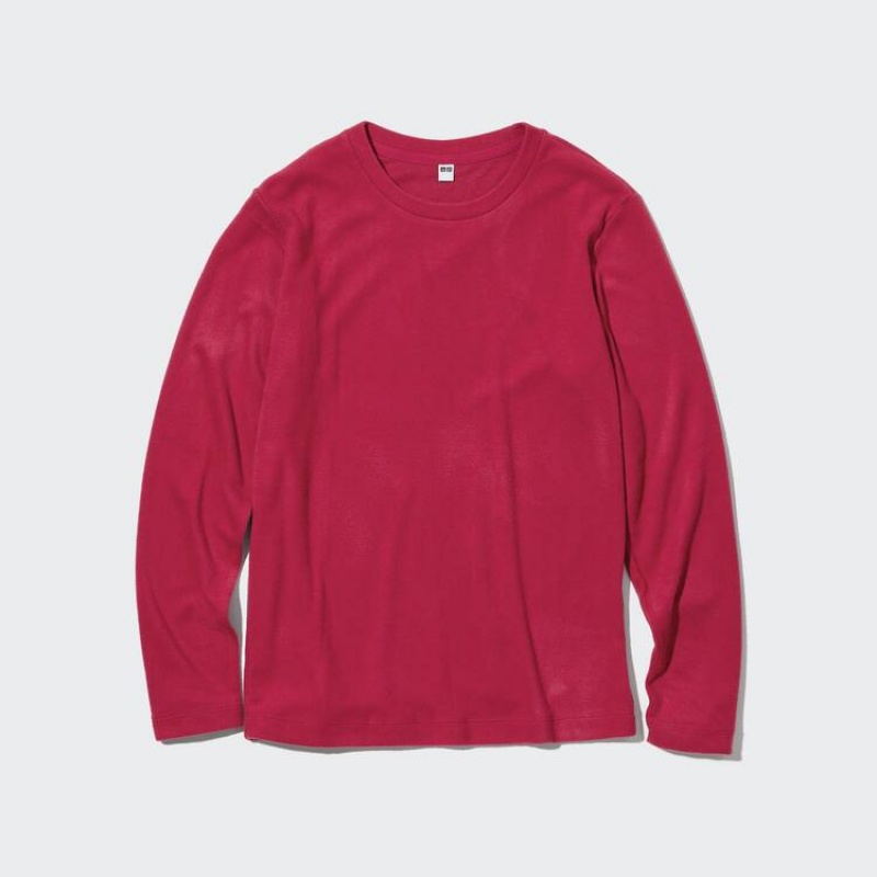 Tops Uniqlo Heattech Fleece Crew Neck Long Sleeved Thermal Mujer Rojas | 5689JFIOV