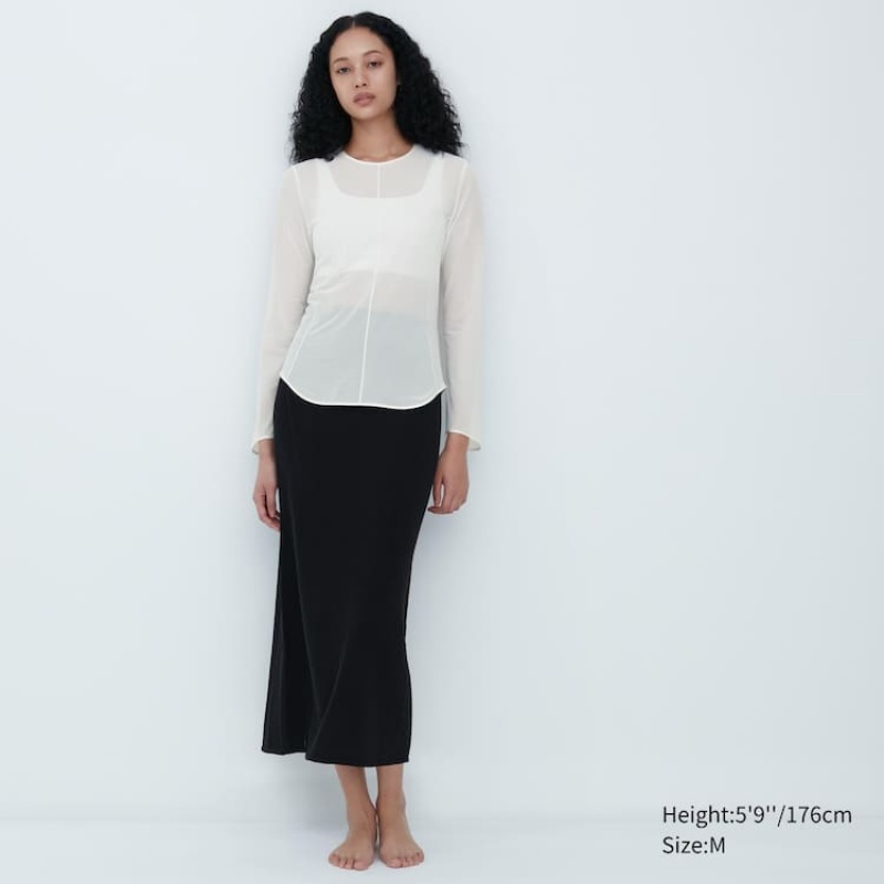 Tops Uniqlo Mame Kurogouchi Sheer Mock Neck Long Sleeved Mujer Blancas | 2534SYICR