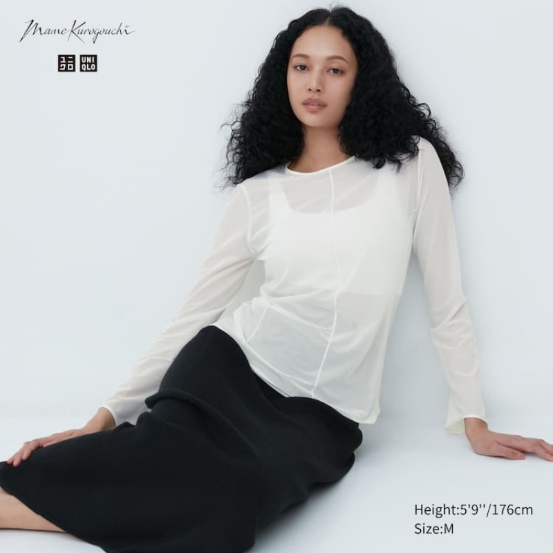 Tops Uniqlo Mame Kurogouchi Sheer Mock Neck Long Sleeved Mujer Blancas | 2534SYICR