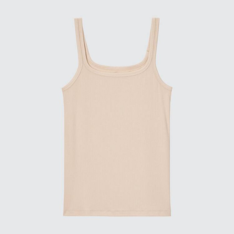 Tops Uniqlo Silk Blend Airism Acanalado Sin Manga Mujer Beige | 8635ZVMBN