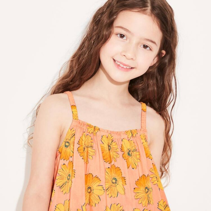 Vestido Uniqlo Andy Warhol Flowers Colección Ut Camisole Niños Naranjas Claro | 7261HWGPT