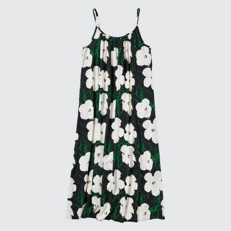 Vestido Uniqlo Andy Warhol Flowers Colección Ut Gathered Camisole Mujer Verde Oscuro | 6538HPKRX