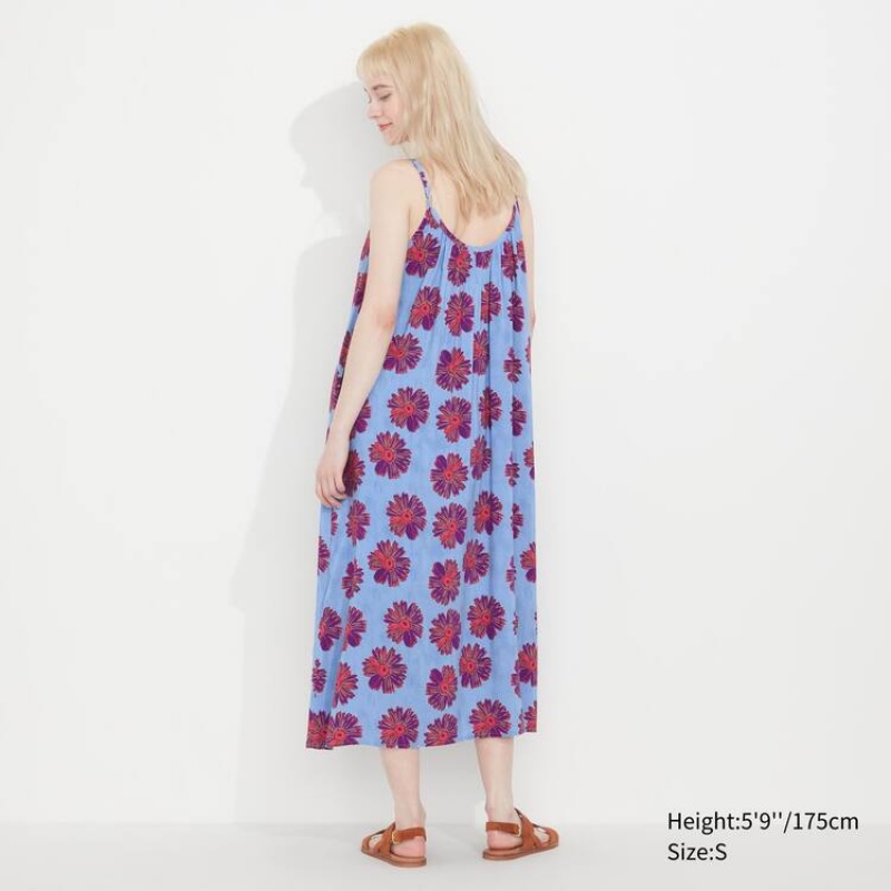 Vestido Uniqlo Andy Warhol Flowers Colección Ut Gathered Camisole Mujer Azules | 0182ESXCL