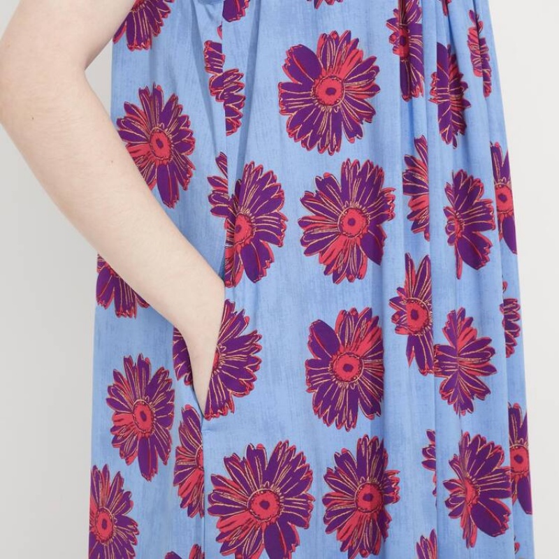 Vestido Uniqlo Andy Warhol Flowers Colección Ut Gathered Camisole Mujer Azules | 0182ESXCL