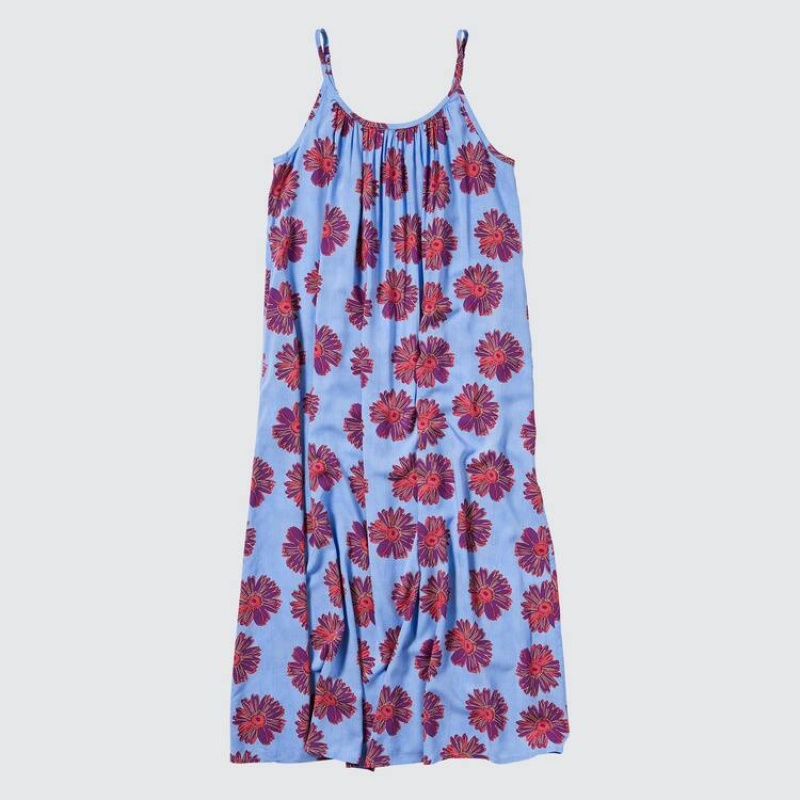 Vestido Uniqlo Andy Warhol Flowers Colección Ut Gathered Camisole Mujer Azules | 0182ESXCL