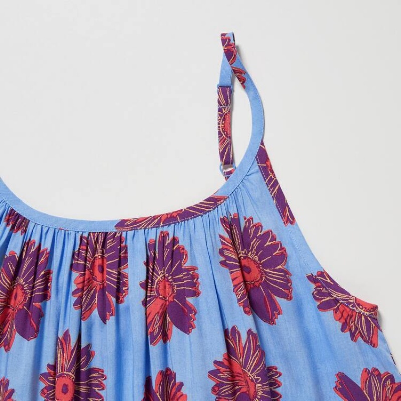 Vestido Uniqlo Andy Warhol Flowers Colección Ut Gathered Camisole Mujer Azules | 0182ESXCL