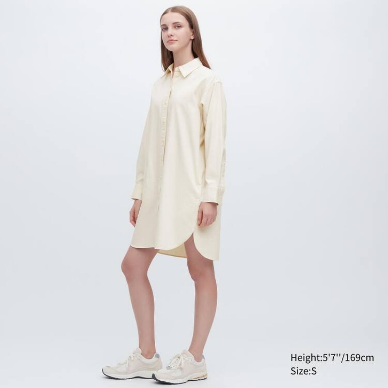 Vestido Uniqlo Denim Long Sleeved Mujer Blancas | 1753MUVWR