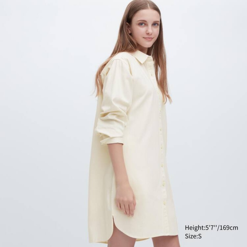 Vestido Uniqlo Denim Long Sleeved Mujer Blancas | 1753MUVWR