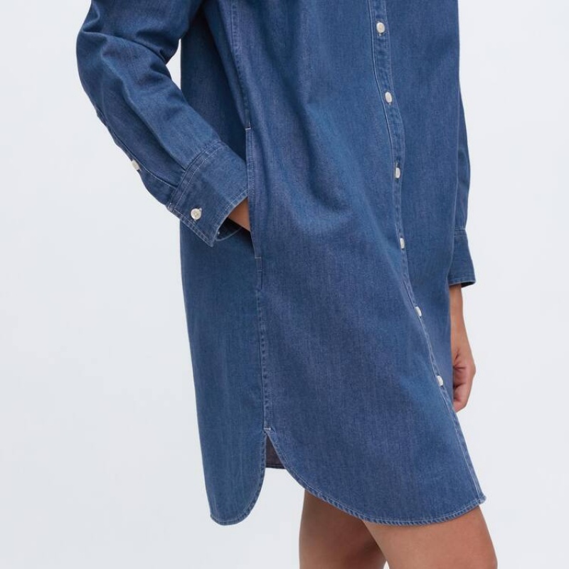 Vestido Uniqlo Denim Long Sleeved Mujer Azules | 6325QLIJZ