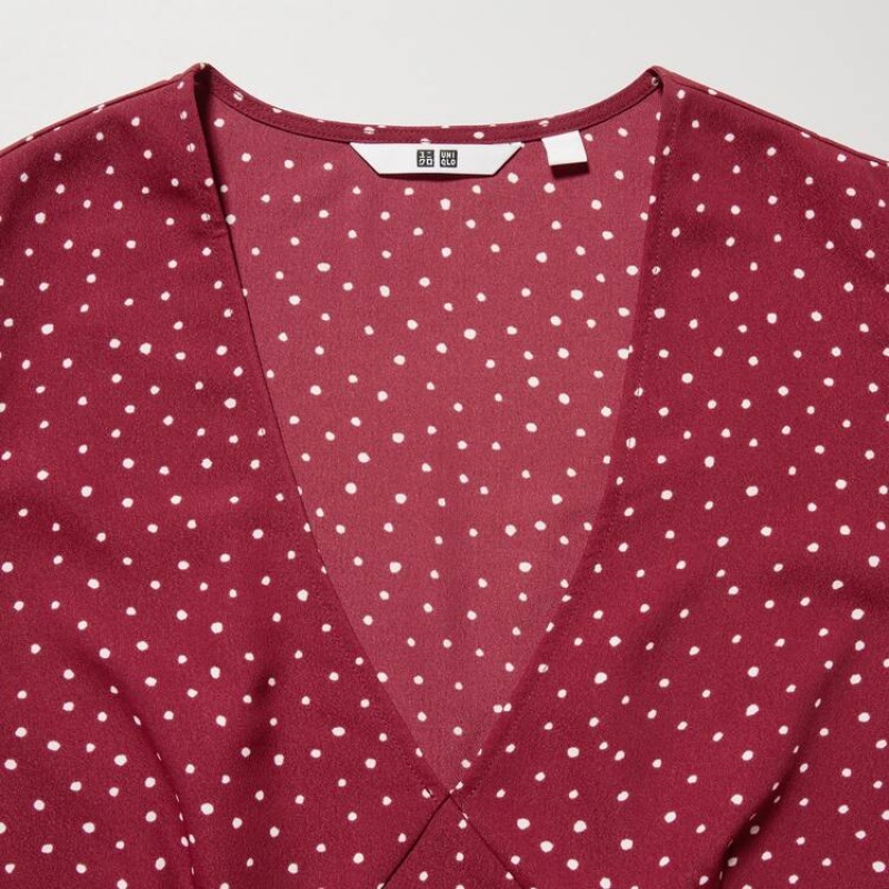 Vestido Uniqlo Dotted V Neck Long Sleeved Mini Mujer Rojas | 7549BOPWH