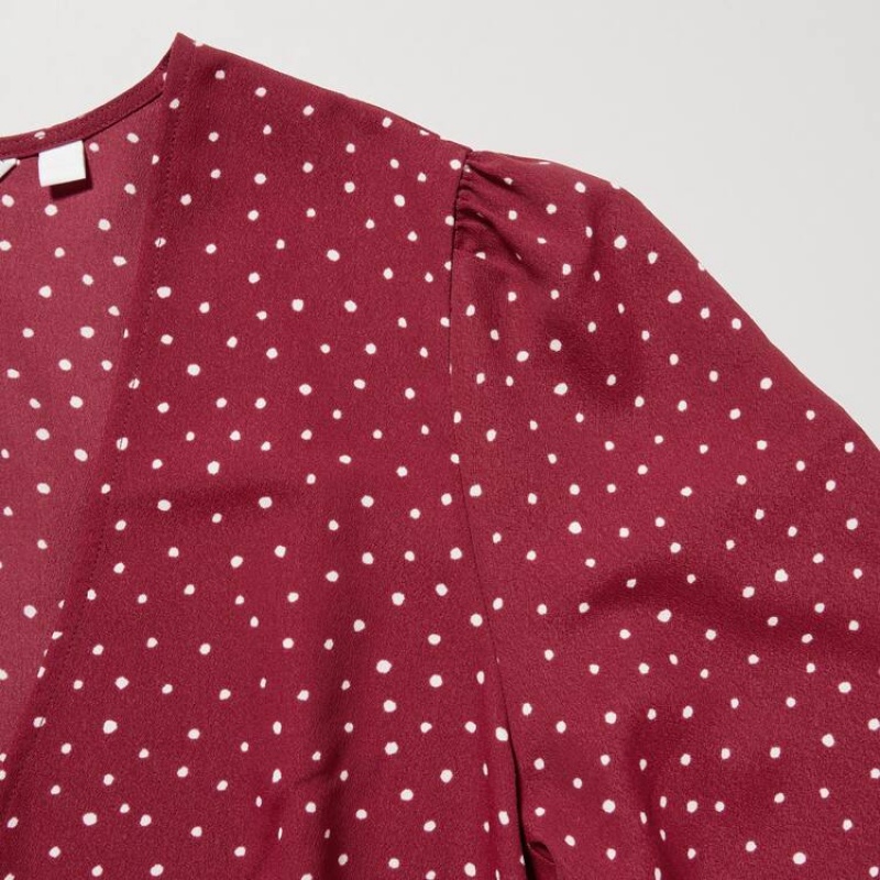 Vestido Uniqlo Dotted V Neck Long Sleeved Mini Mujer Rojas | 7549BOPWH