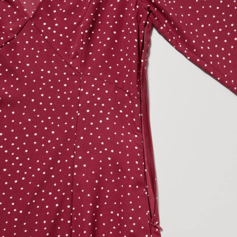 Vestido Uniqlo Dotted V Neck Long Sleeved Mini Mujer Rojas | 7549BOPWH