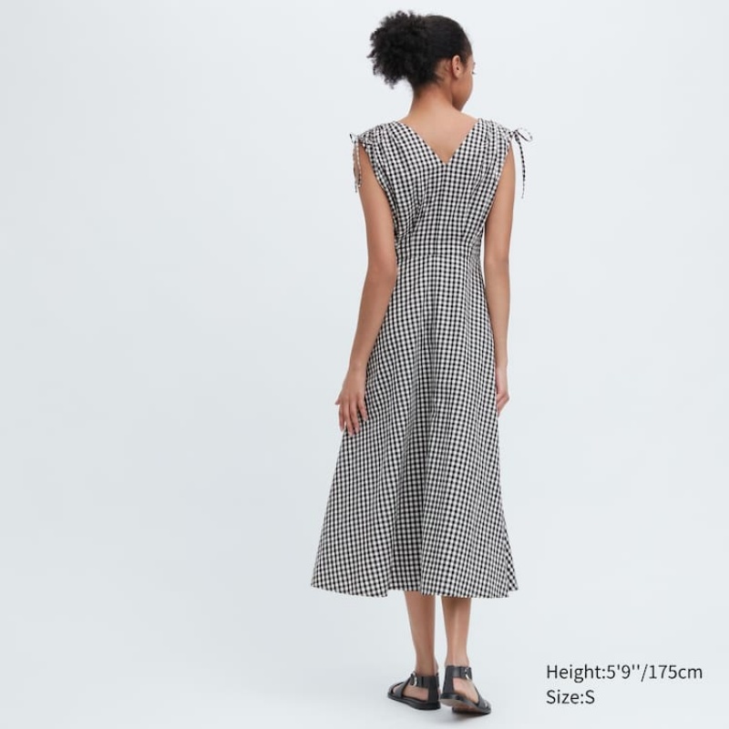 Vestido Uniqlo Ines De La Fressange Algodon V Neck Sin Manga Mujer Blancas Negras | 2317IOBFE