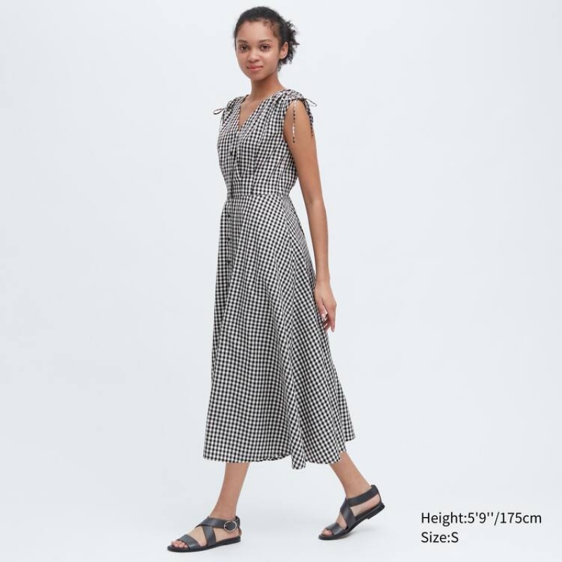 Vestido Uniqlo Ines De La Fressange Algodon V Neck Sin Manga Mujer Blancas Negras | 2317IOBFE