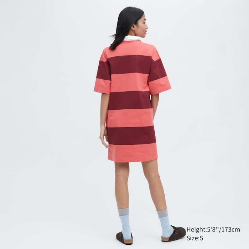 Vestido Uniqlo Jw Anderson A Rayas Polo Corta Sleeved Mujer Rosas | 8657KQRAN