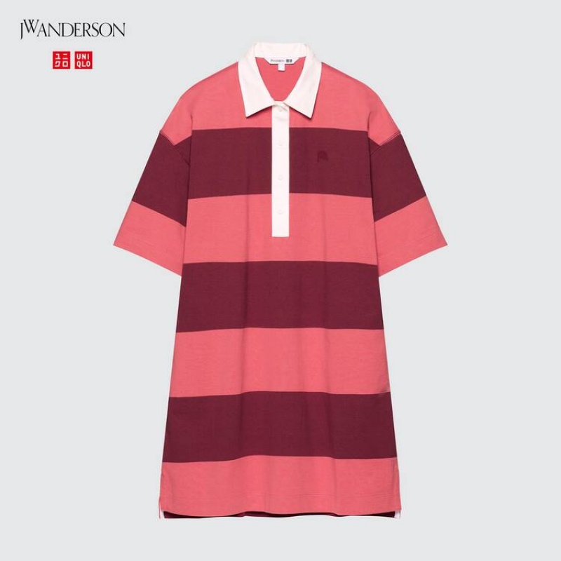 Vestido Uniqlo Jw Anderson A Rayas Polo Corta Sleeved Mujer Rosas | 8657KQRAN