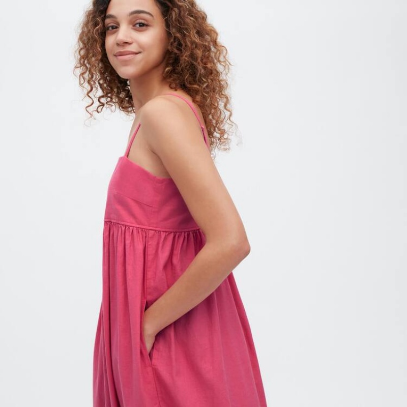 Vestido Uniqlo Linen Blend Gathered Camisole Mujer Rosas | 9746UJWYI