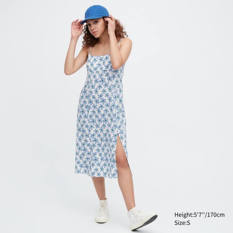 Vestido Uniqlo Printed Front Slit Camisole Mujer Blancas | 2167FLMWX