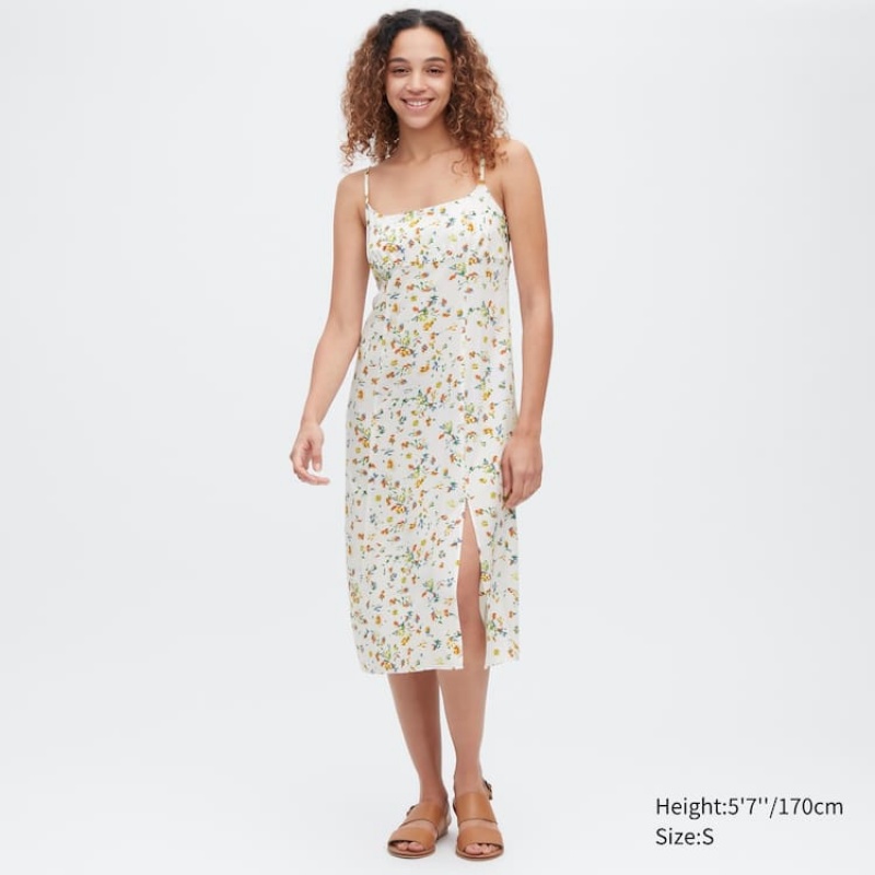 Vestido Uniqlo Printed Front Slit Camisole Mujer Blancas | 5126LDVBT