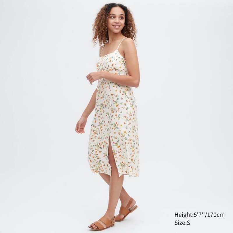 Vestido Uniqlo Printed Front Slit Camisole Mujer Blancas | 5126LDVBT