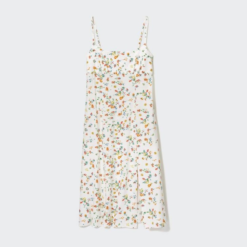 Vestido Uniqlo Printed Front Slit Camisole Mujer Blancas | 5126LDVBT