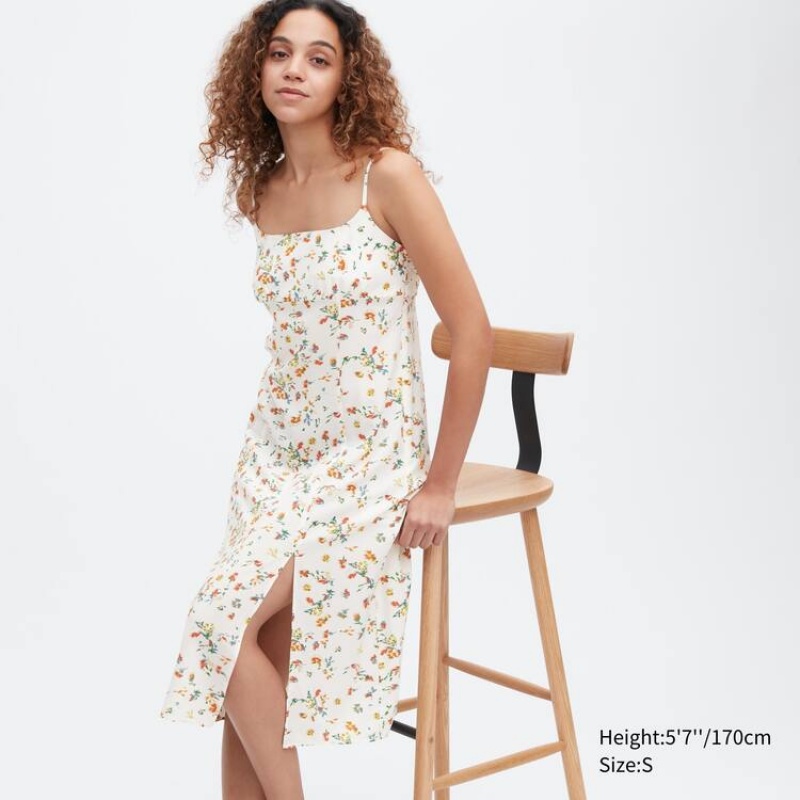 Vestido Uniqlo Printed Front Slit Camisole Mujer Blancas | 5126LDVBT