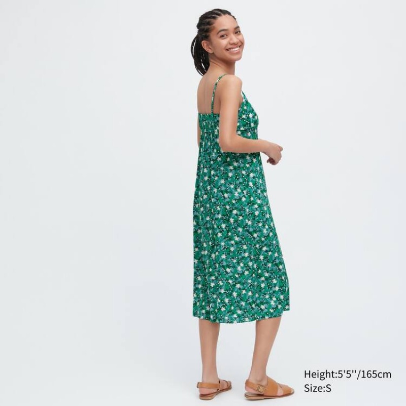 Vestido Uniqlo Printed Front Slit Camisole Mujer Verde | 5902DAFYM