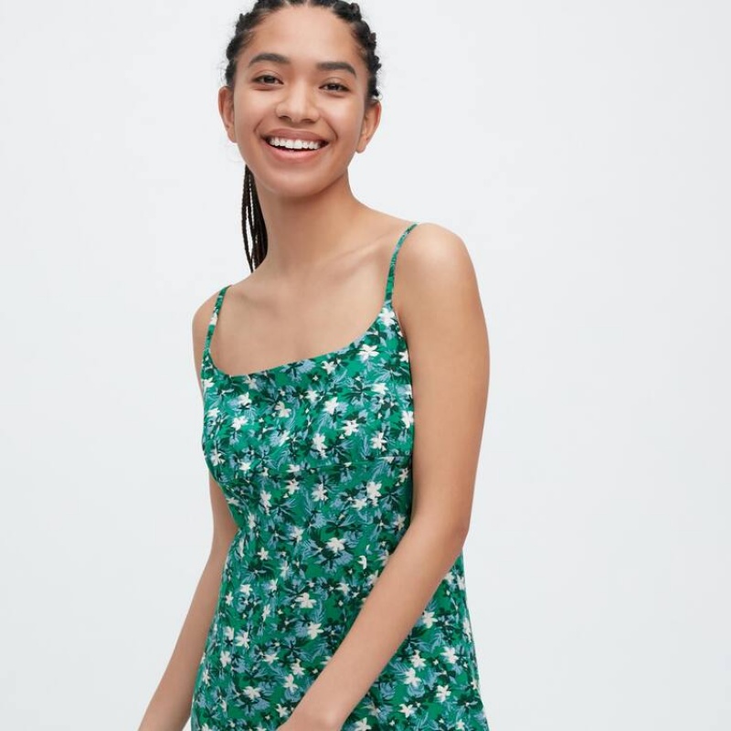 Vestido Uniqlo Printed Front Slit Camisole Mujer Verde | 5902DAFYM