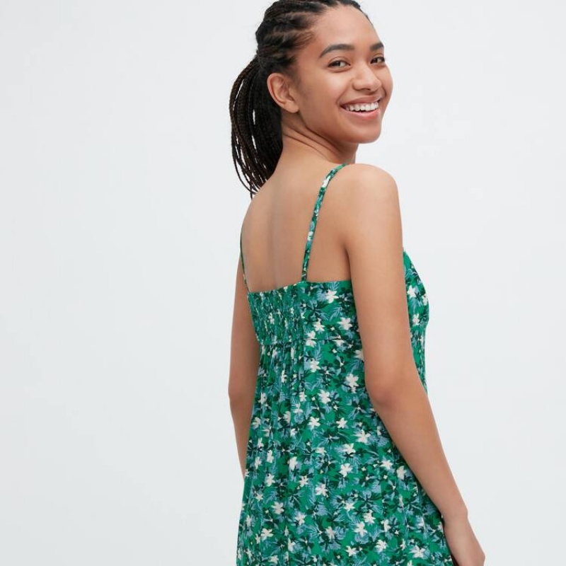 Vestido Uniqlo Printed Front Slit Camisole Mujer Verde | 5902DAFYM