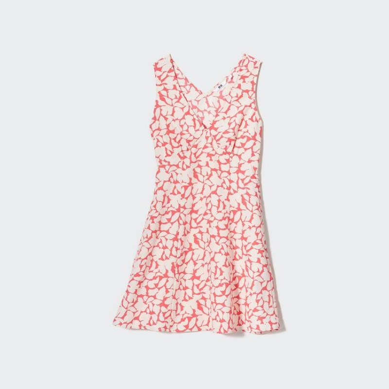 Vestido Uniqlo Printed V Neck Sin Manga Mini Mujer Rojas | 9145RKGPF