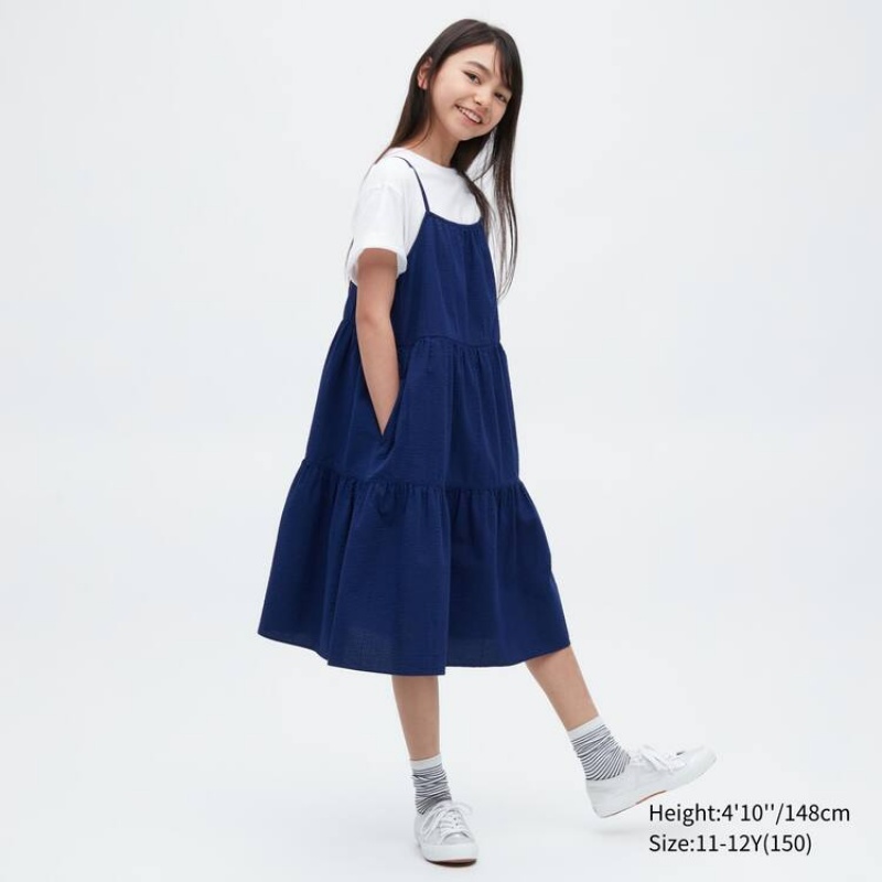 Vestido Uniqlo Seersucker Camisole Niños Azules | 5694CTHIA