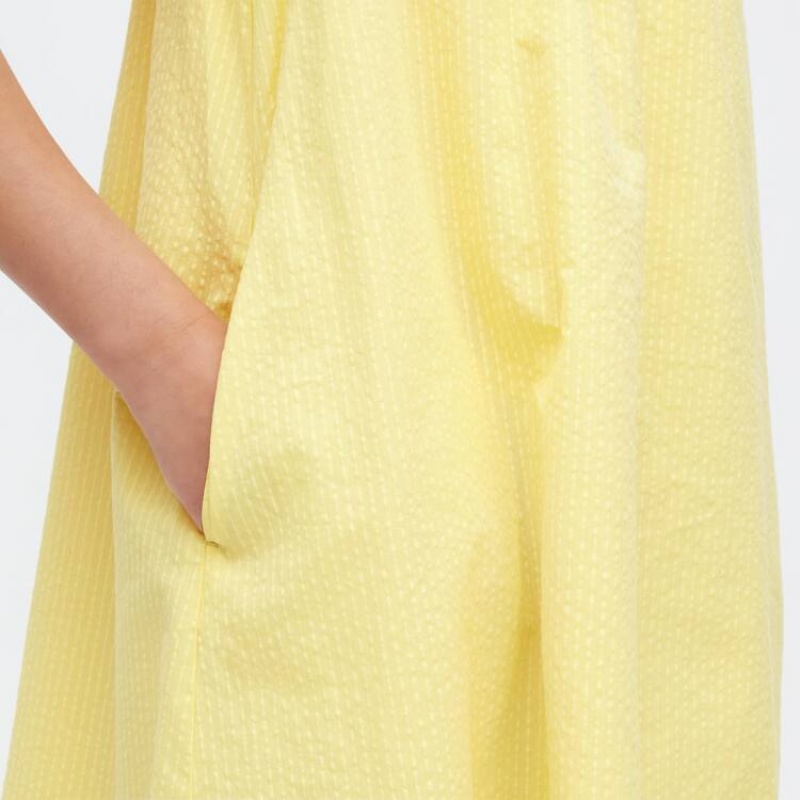 Vestido Uniqlo Seersucker Gathered Corta Sleeved Niños Amarillo | 7563LUJME