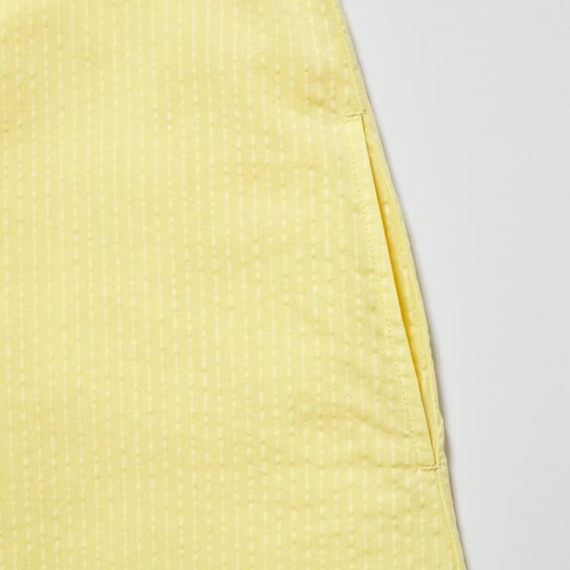 Vestido Uniqlo Seersucker Gathered Corta Sleeved Niños Amarillo | 7563LUJME