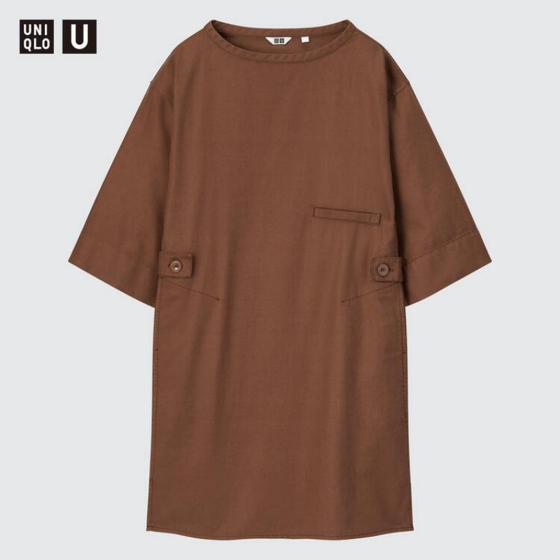 Vestido Uniqlo U 3/4 Sleeved Mujer Marrones | 8603MOAXP