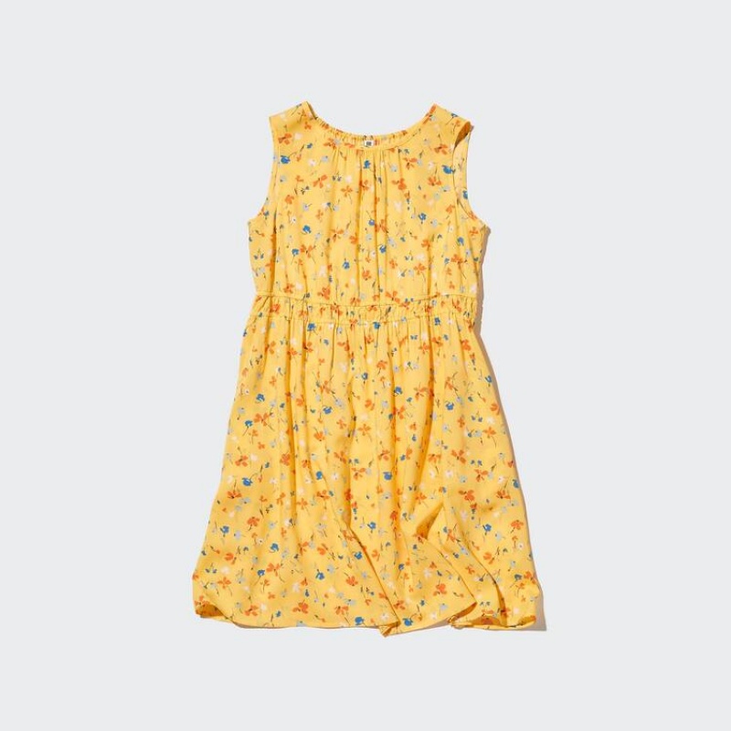 Vestido Uniqlo Viscose Flower Printed Sin Manga Niños Amarillo | 9408FAJQW